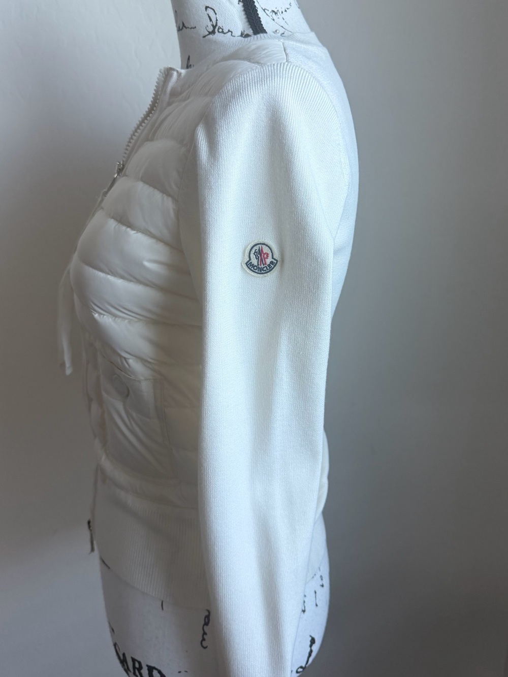 Moncler White 'Cobalt Giubbotto' Wool Knit & Down Natural Cardigan Sz. 1 - Picture 3 of 10